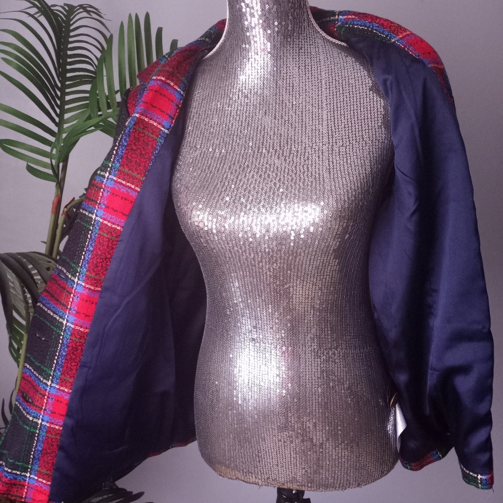 SOLD‼️📪✅Vintage LINEA by Louis Dell'Olio plaid 100% Polyester Blazer - Picture 11 of 16